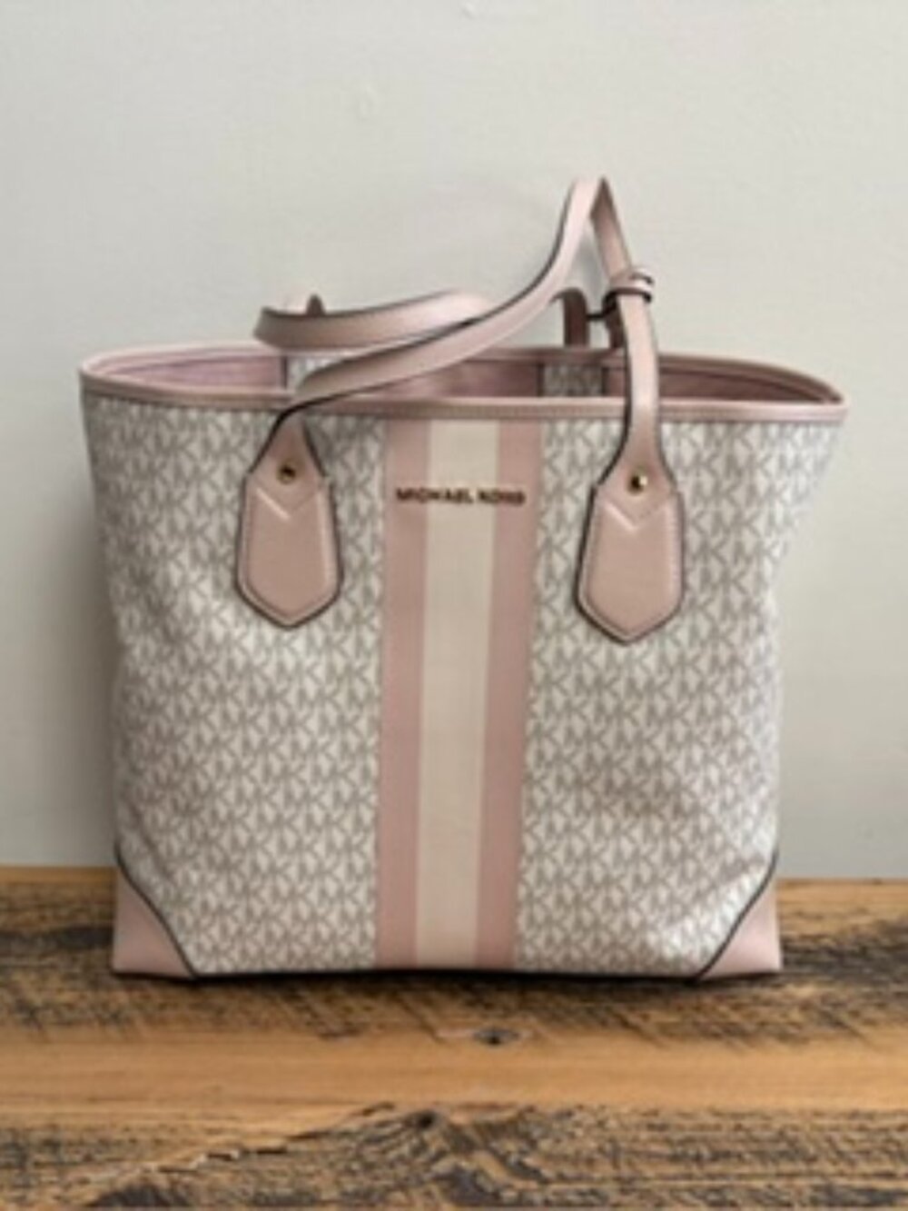 Michael Kors Tote Bag Pink & Vanilla MK Logo Tote Bag